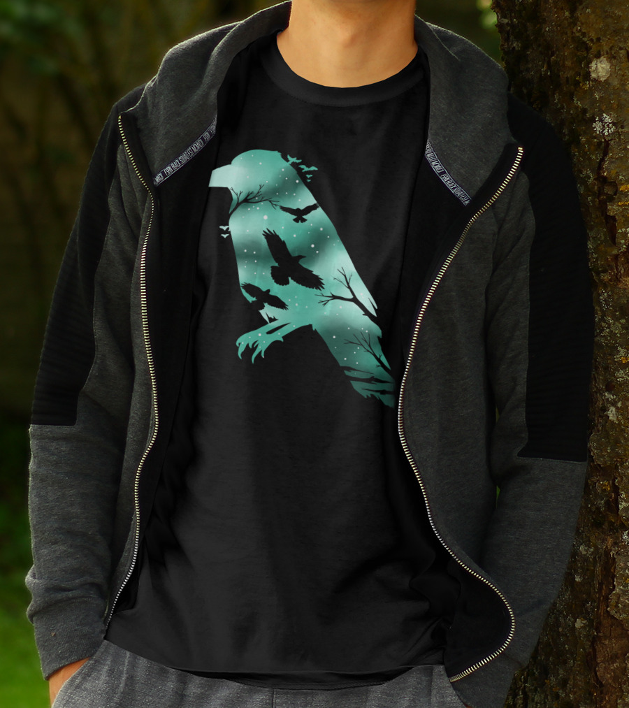 Cool Crow Bird Silhouette Night Sky Scene T-Shirt