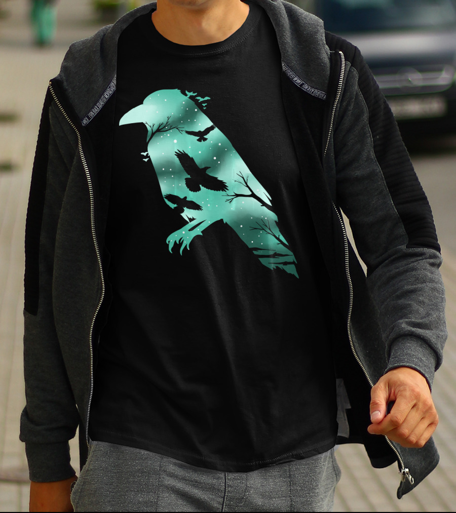 Cool Crow Bird Silhouette Night Sky Scene T-Shirt