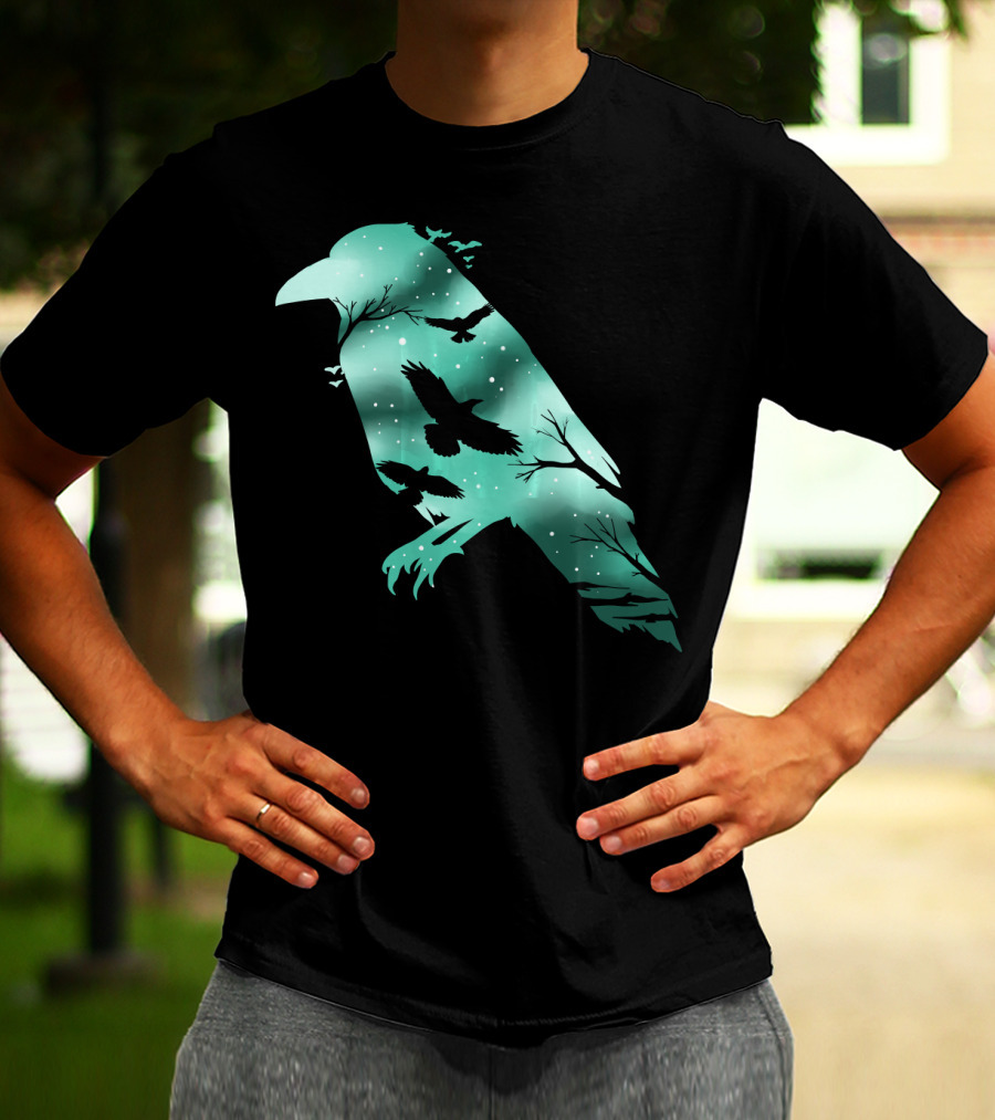 Cool Crow Bird Silhouette Night Sky Scene T-Shirt