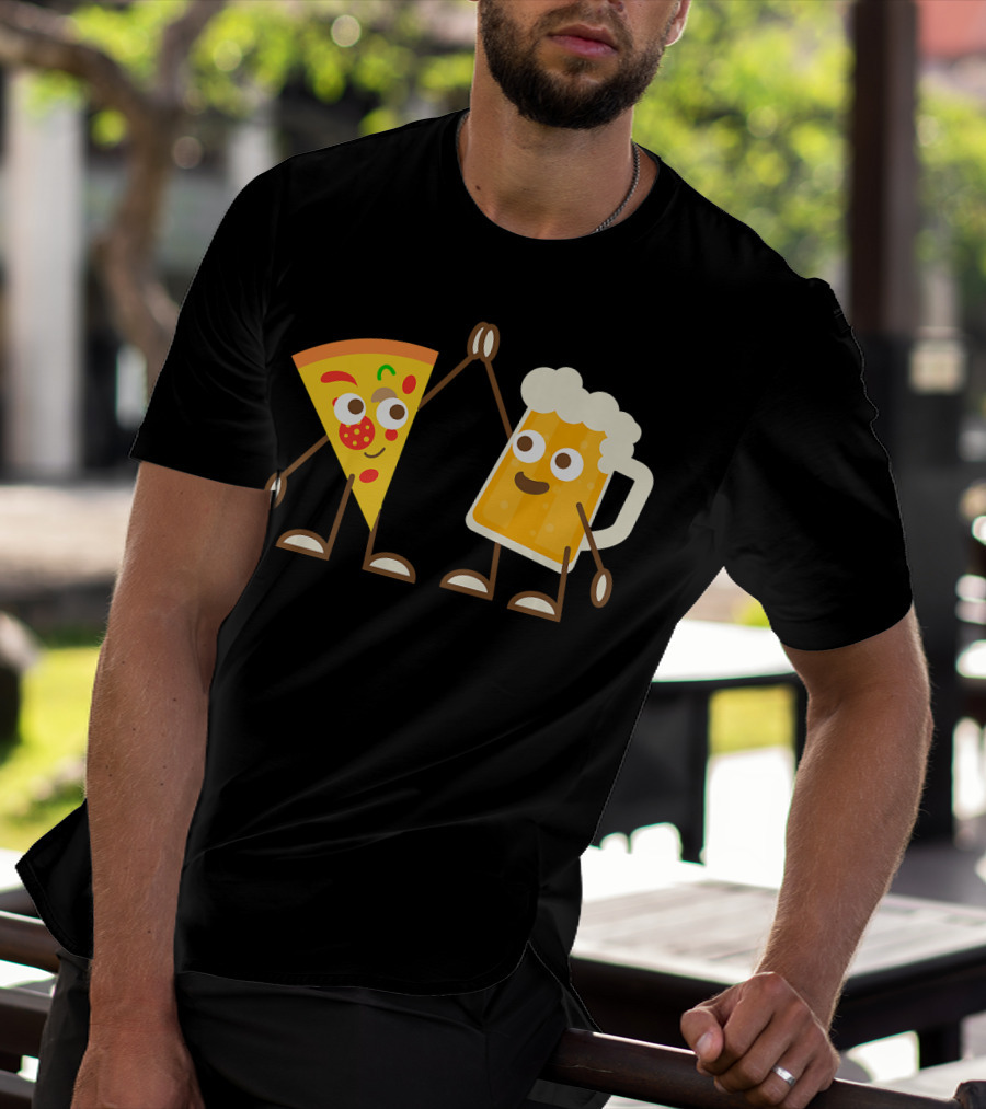 Pizza And Beer Slice High Five Fun T-Shirt