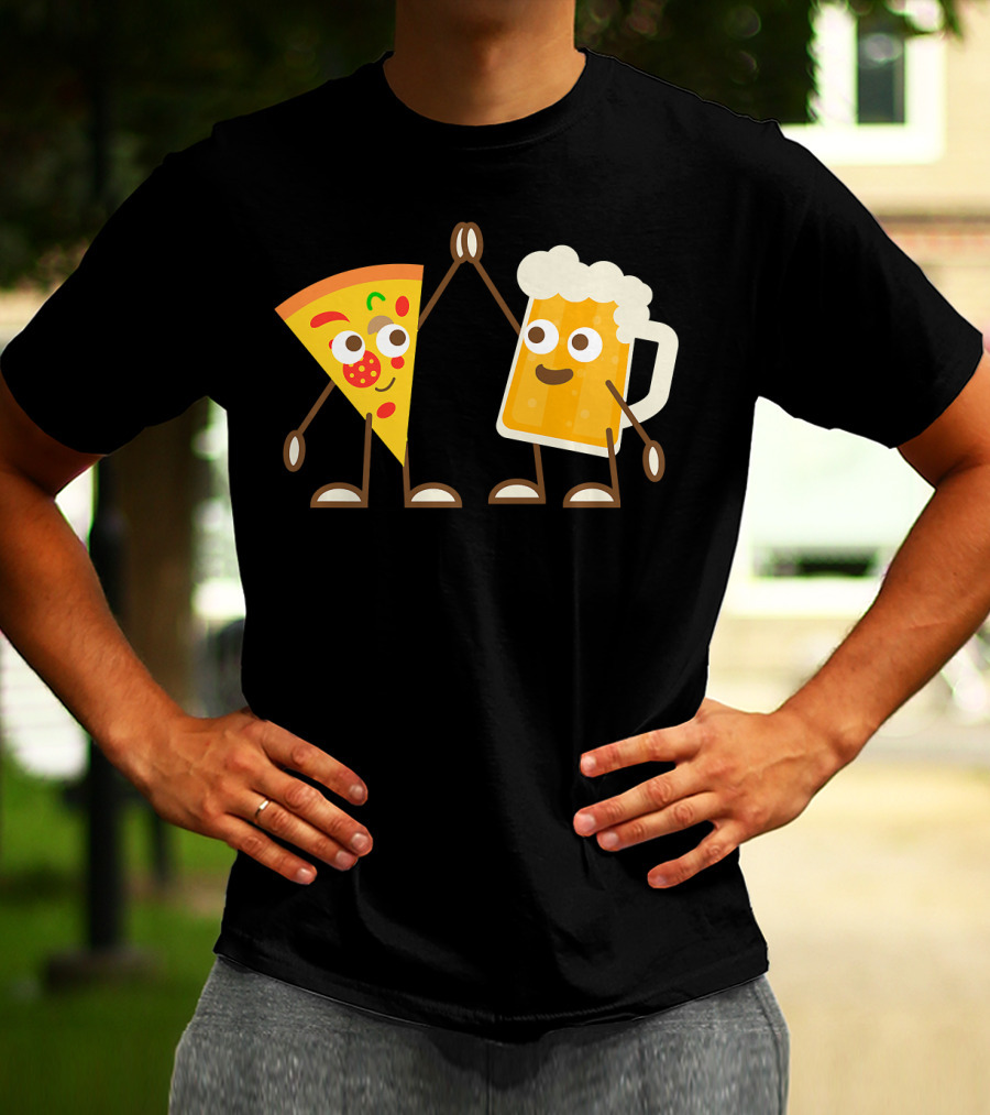 Pizza And Beer Slice High Five Fun T-Shirt