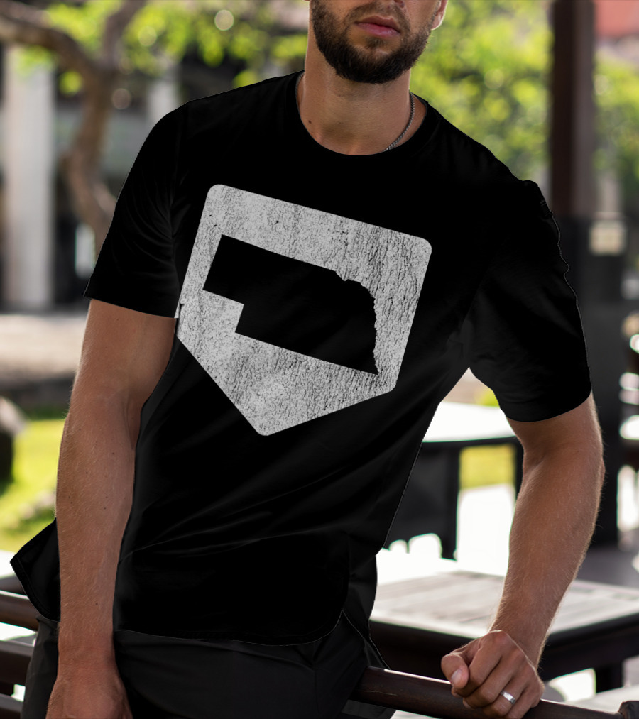 Cool Nebraska Baseball Home Plate State Outline T-Shirt