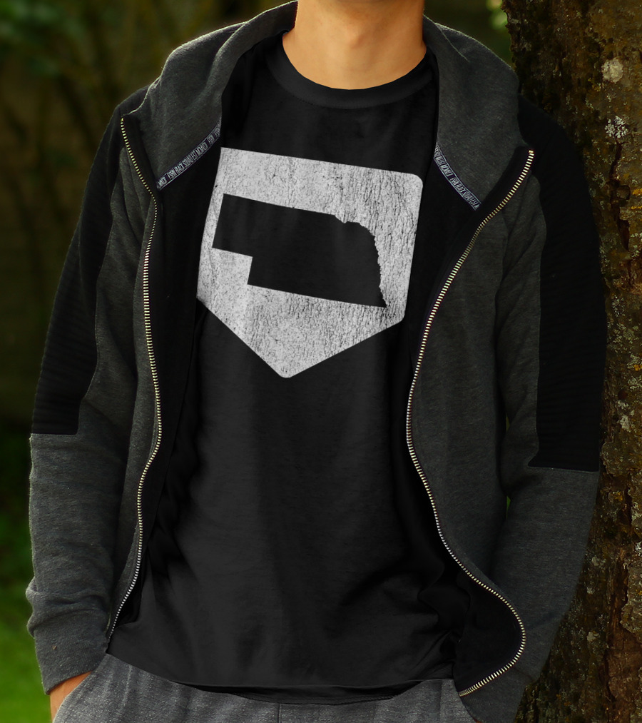 Cool Nebraska Baseball Home Plate State Outline T-Shirt
