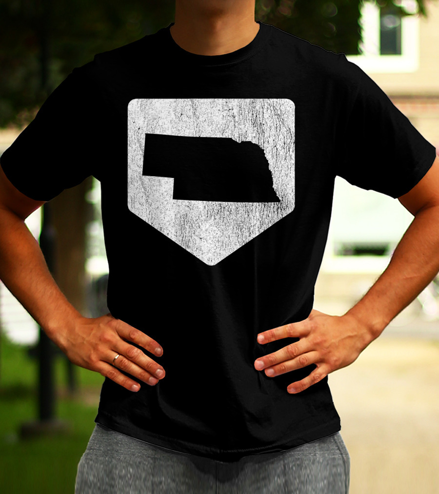 Cool Nebraska Baseball Home Plate State Outline T-Shirt
