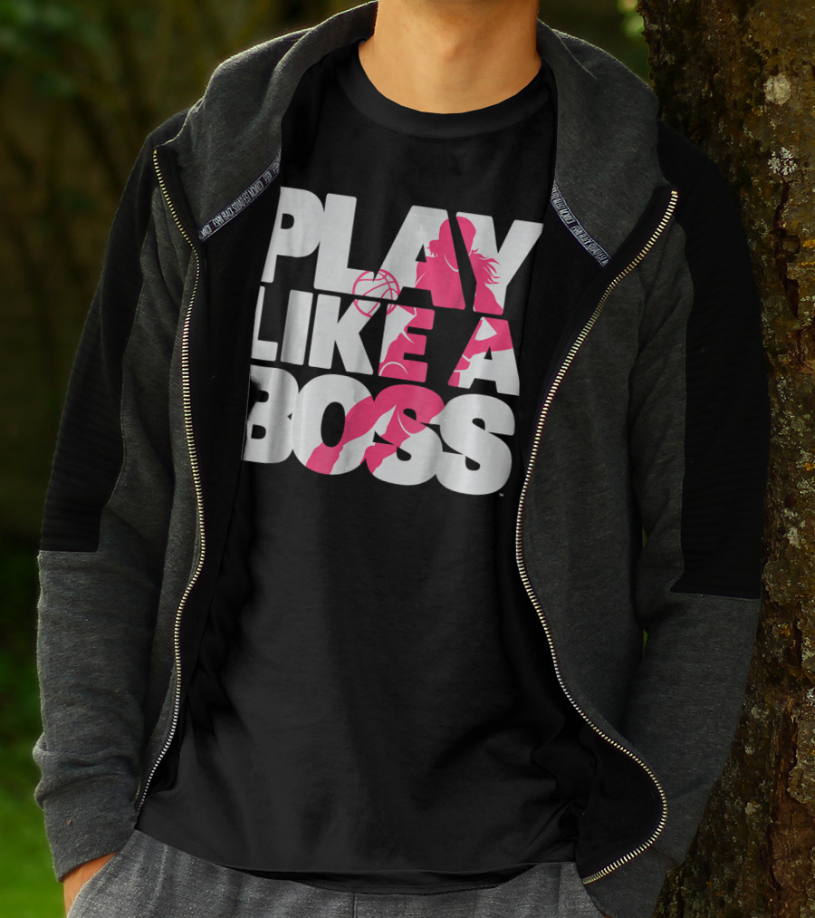 PLAY LIKE A BOSS Basketball Silhouette Pink Highlights T-Shirt