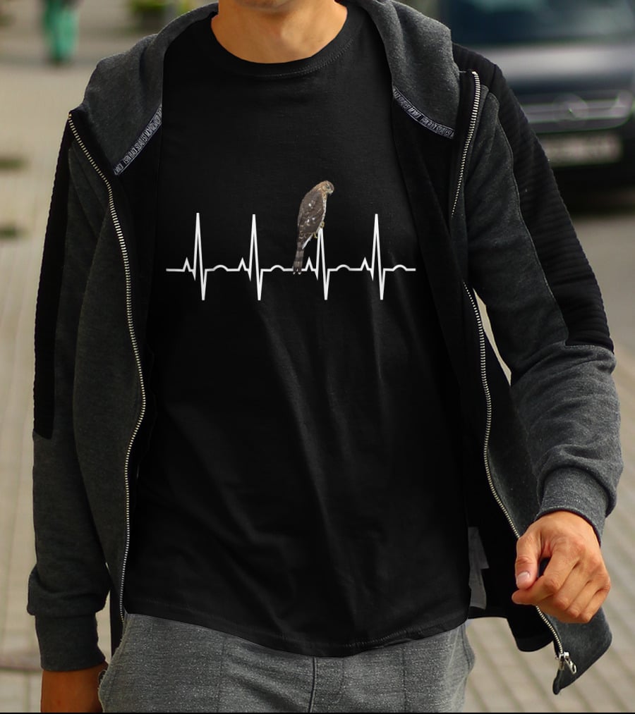 Cooper's Hawk Birder Heartbeat Line T-Shirt