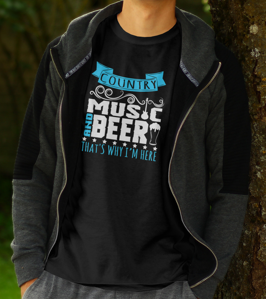 Country Music And Beer That's Why I'm Here Guitar And Pint Glass T-Shirt