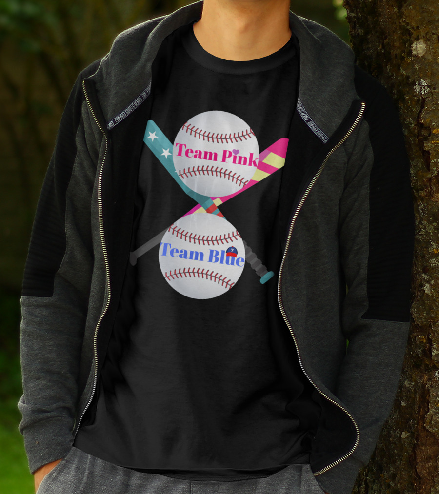Team Pink Team Blue Cute Baseball Gender Reveal Party T-Shirt