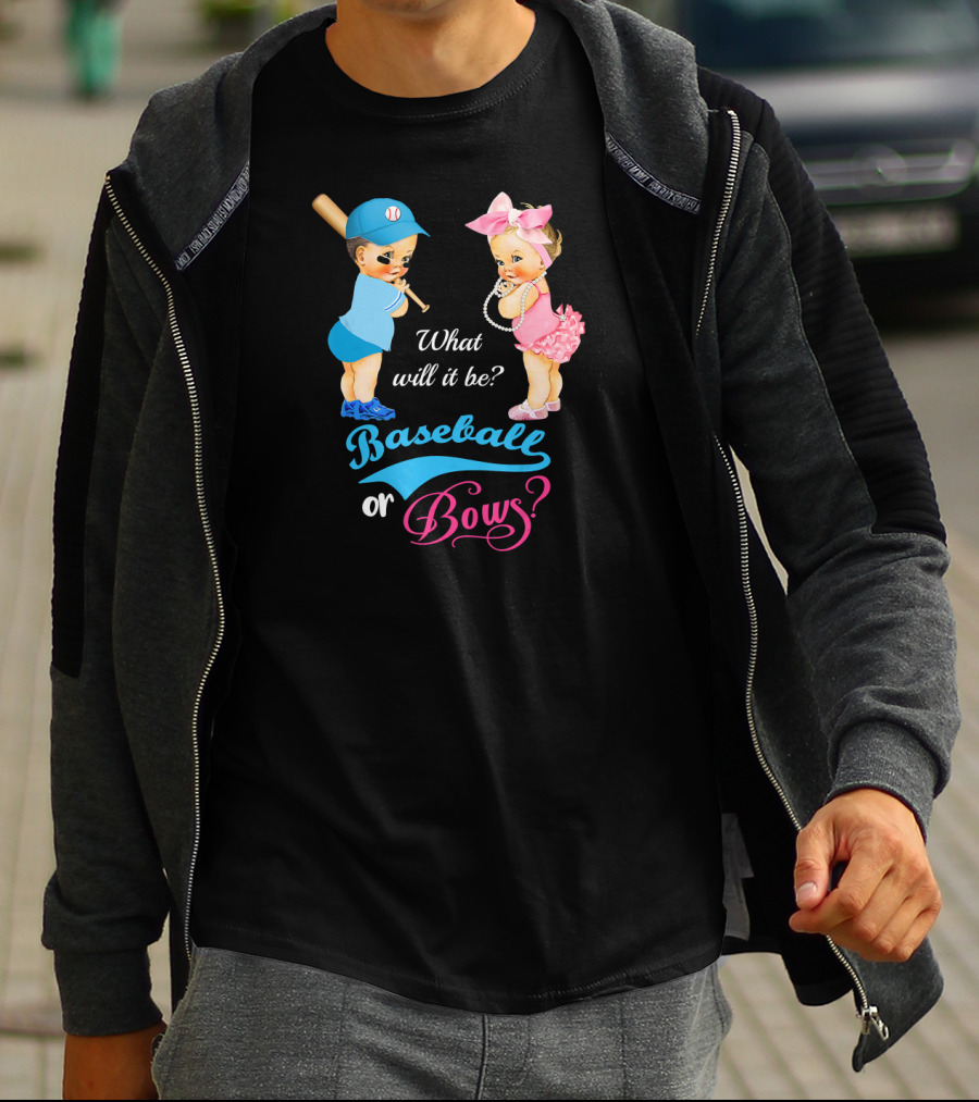 What Will It Be Baseball Or Bows Gender Reveal T-Shirt