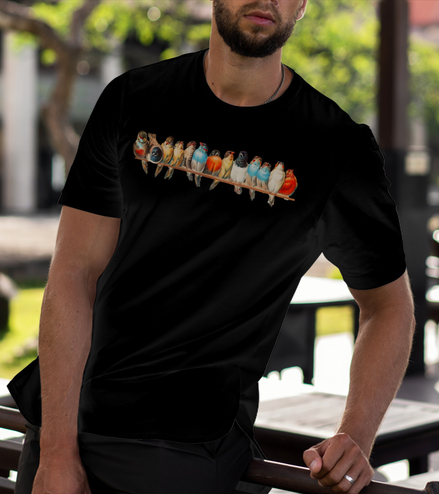 Cute Vintage Birds Perched On A Wire T-Shirt