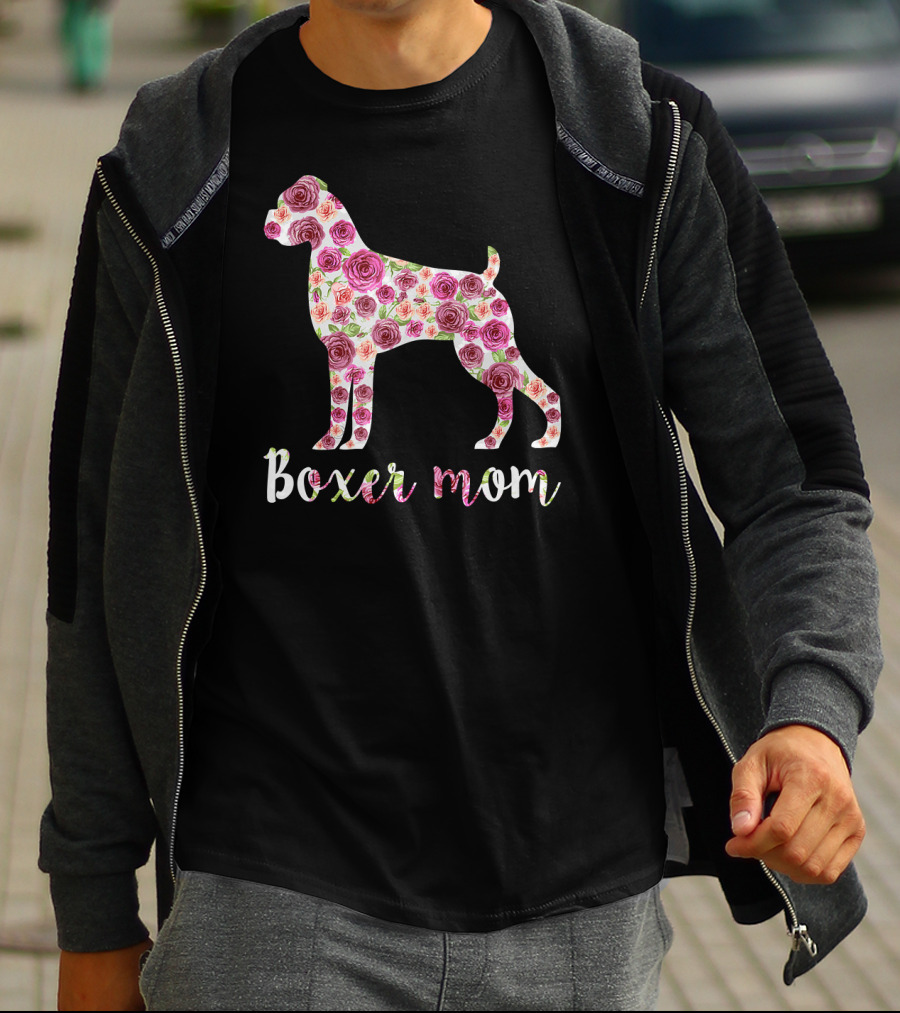 Boxer Mom Floral Dog With Roses T-Shirt