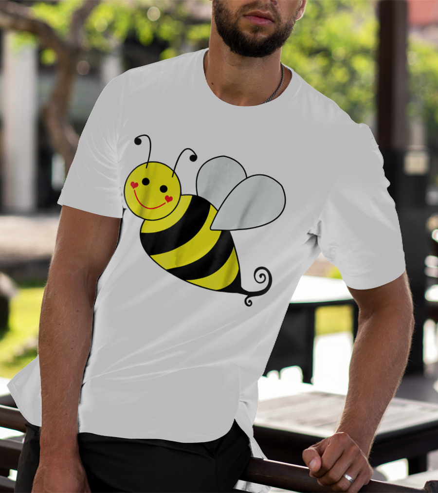 Happy Smiling Cute Bumble Bee With Heart Cheeks T-Shirt