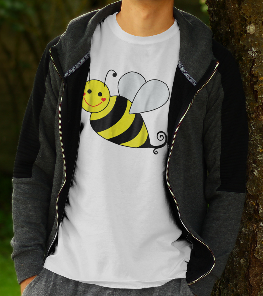 Happy Smiling Cute Bumble Bee With Heart Cheeks T-Shirt