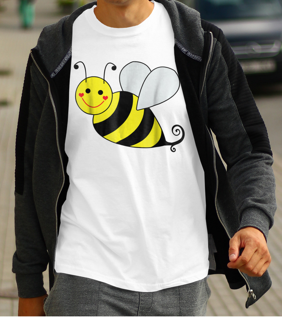 Happy Smiling Cute Bumble Bee With Heart Cheeks T-Shirt