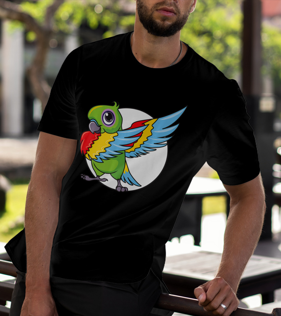 Cute Dabbing Great Green Macaw Parrot Colorful Wings T-Shirt