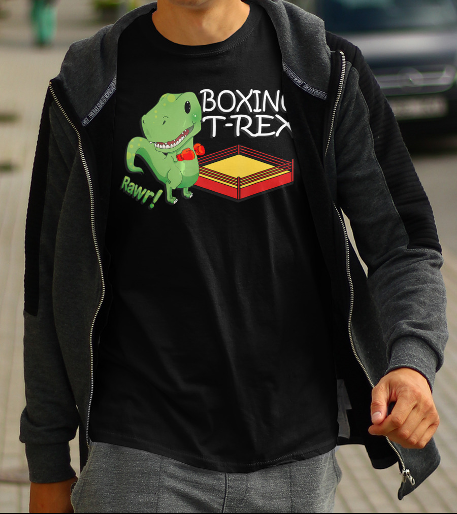 Boxing T-Rex Rawr Dinosaur With Gloves In Ring T-Shirt