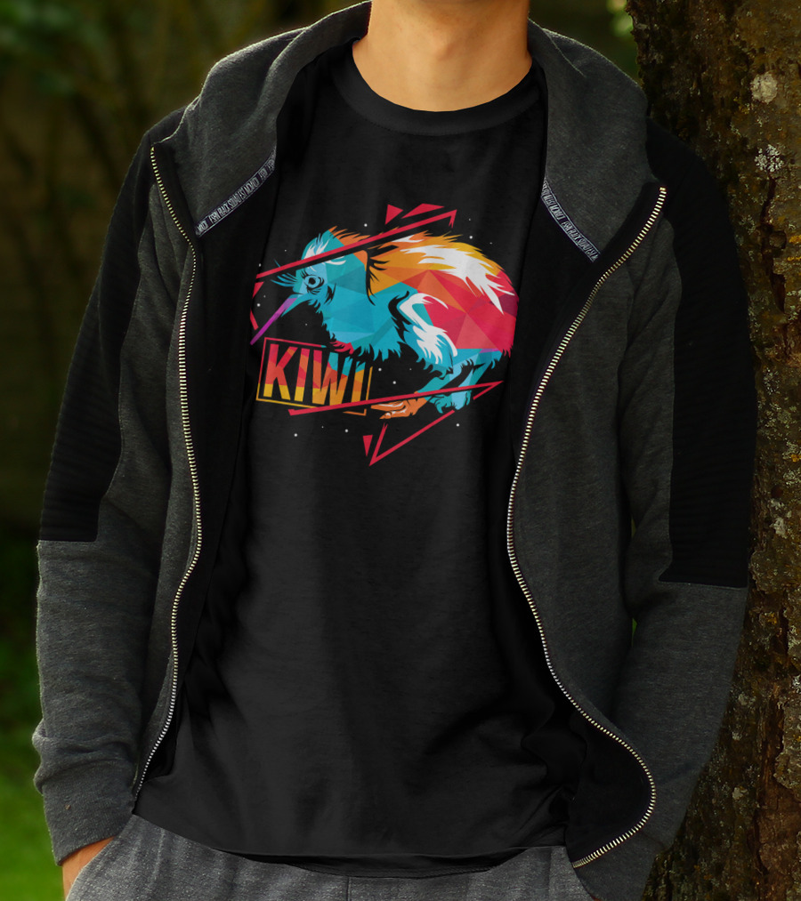 Cute Kiwi Bird New Zealand Colorful Geometric T-Shirt