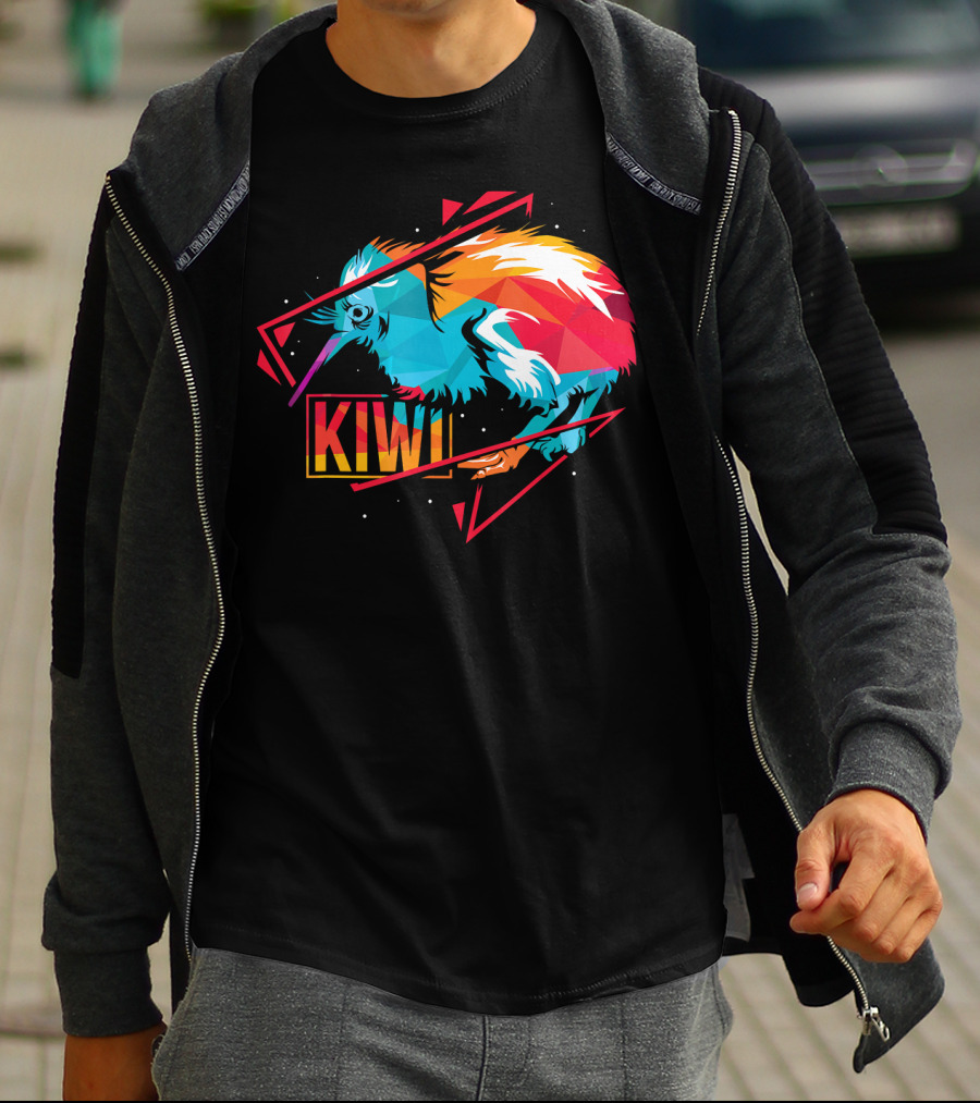 Cute Kiwi Bird New Zealand Colorful Geometric T-Shirt