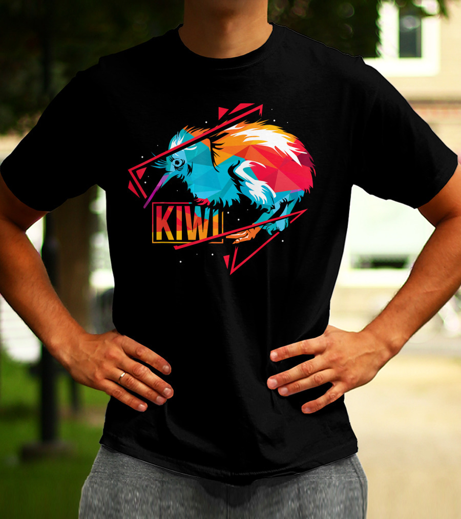 Cute Kiwi Bird New Zealand Colorful Geometric T-Shirt