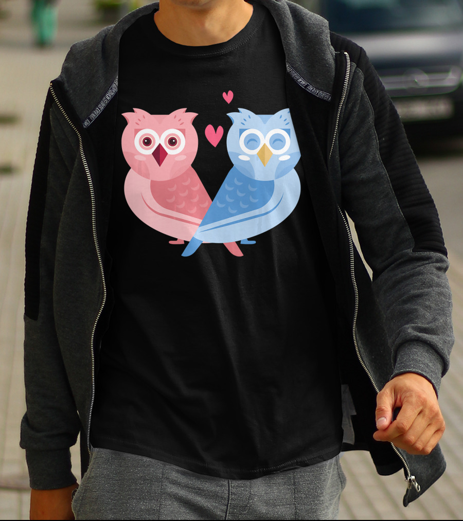 Cute Owls Birds In Love Couple With Hearts T-Shirt