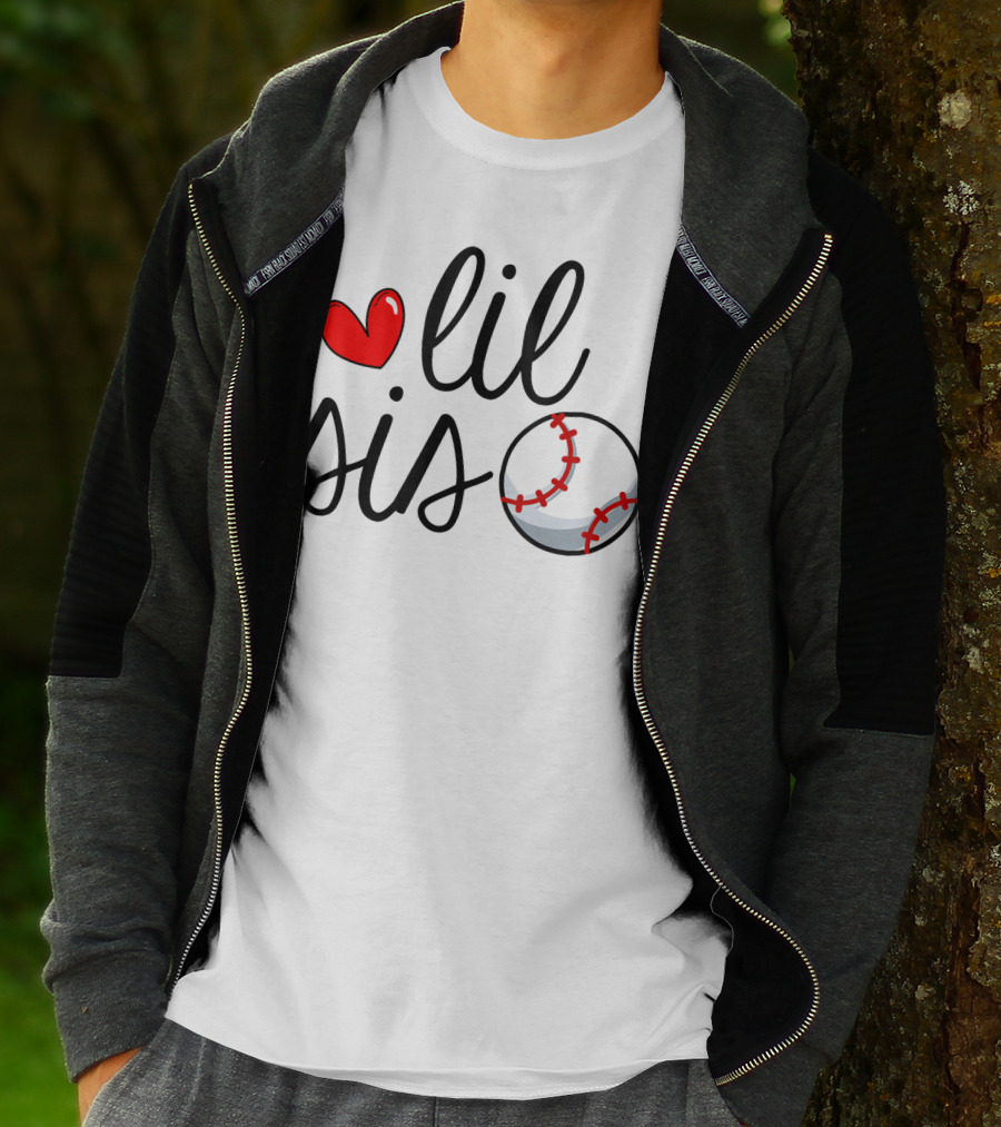 Lil Sis Heart Baseball Sports Playful T-Shirt