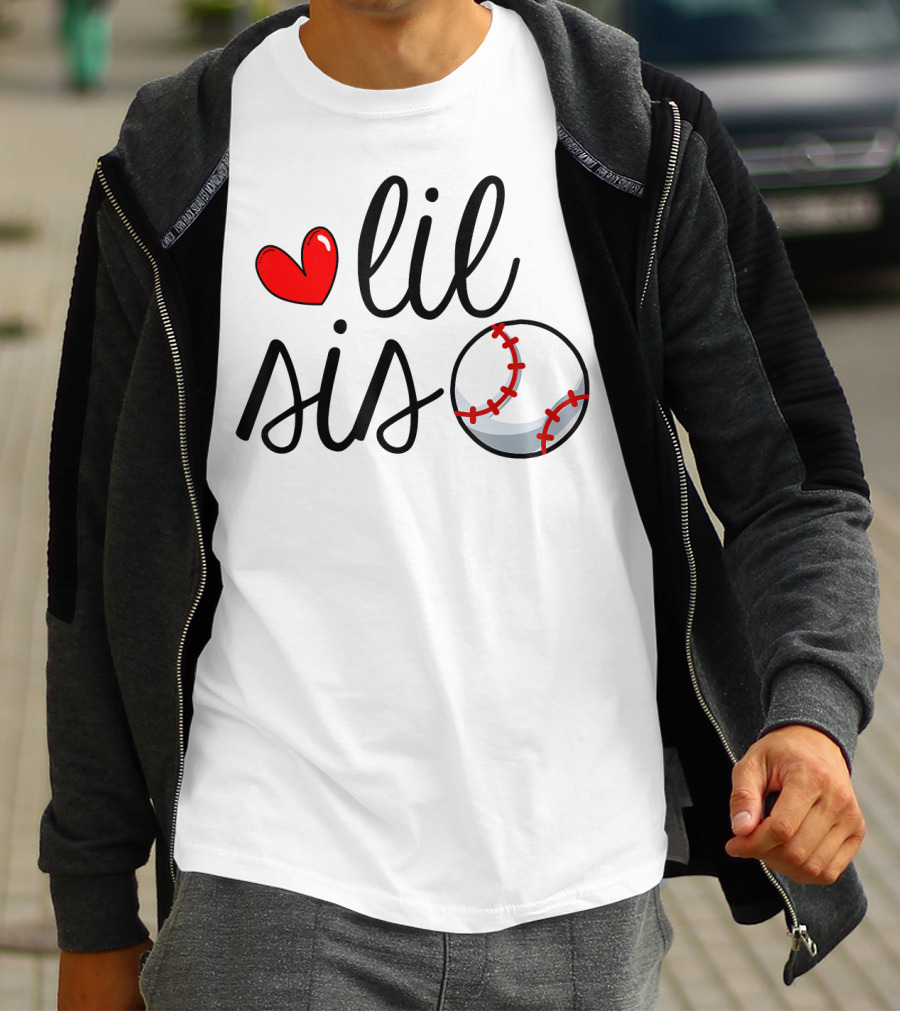 Lil Sis Heart Baseball Sports Playful T-Shirt