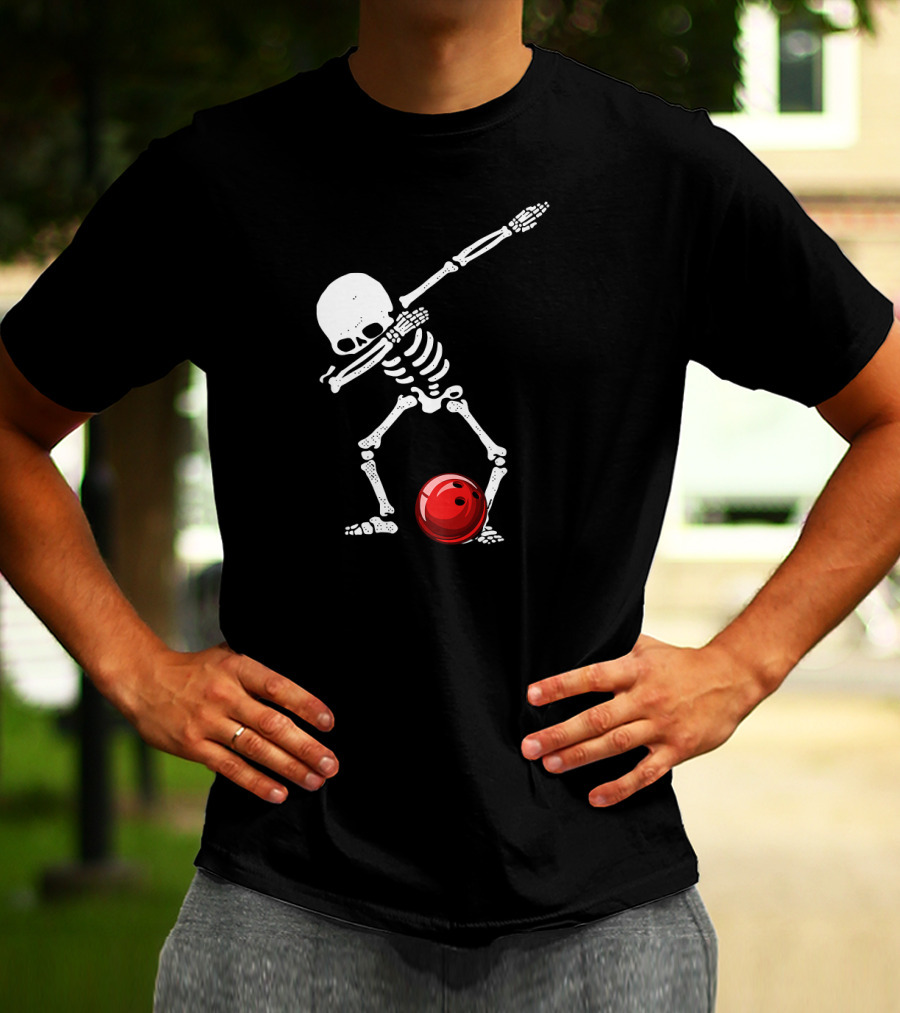 Dabbing Bowling Skeleton With Red Ball T-Shirt