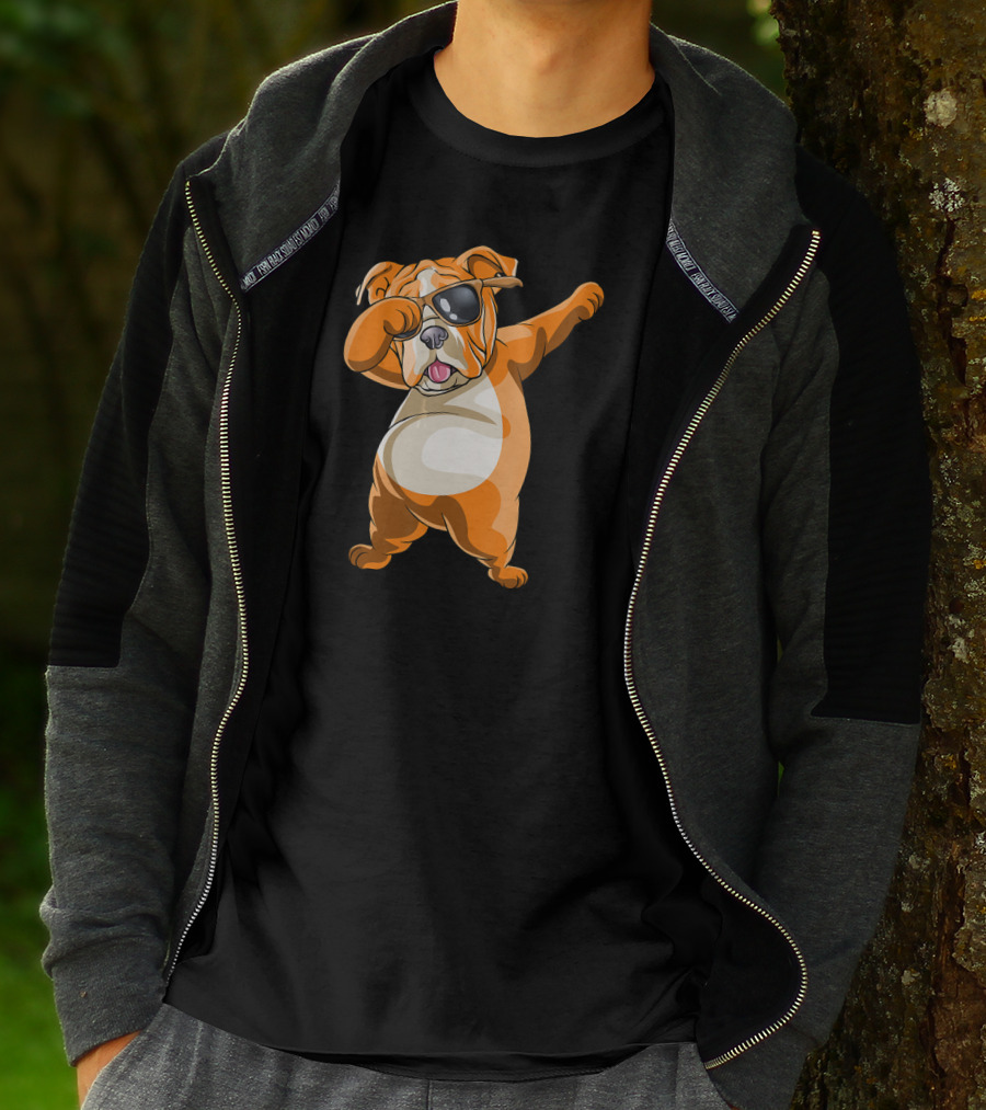 Dabbing English Bulldog Dog Dab With Sunglasses T-Shirt