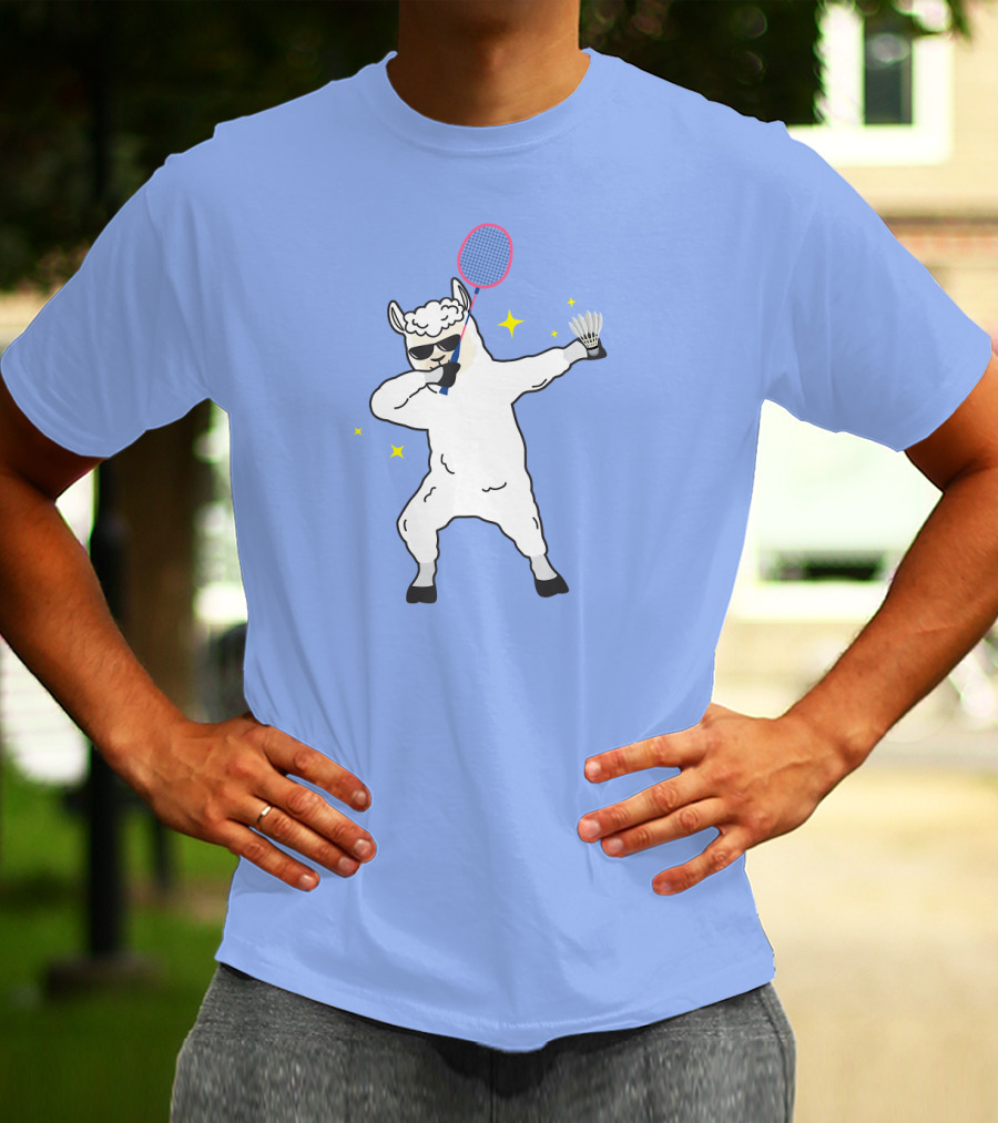 Dabbing Llama Badminton Racket And Shuttlecock T-Shirt
