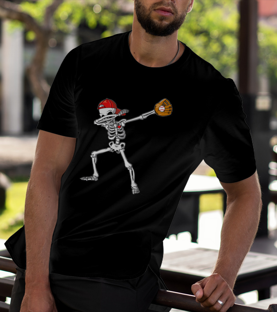 Dabbing Skeleton Baseball Dab Hip With Catcher's Glove And Cap T-Shirt