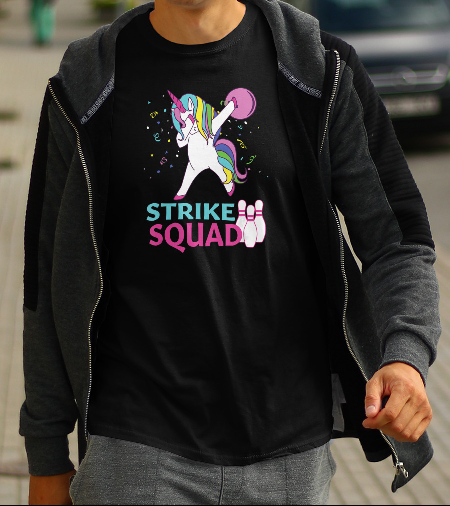 Strike Squad Dabbing Unicorn Bowling Team T-Shirt