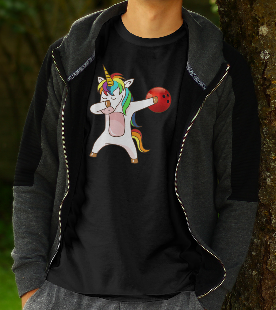 Dabbing Unicorn With Bowling Ball Rainbow Unico T-Shirt