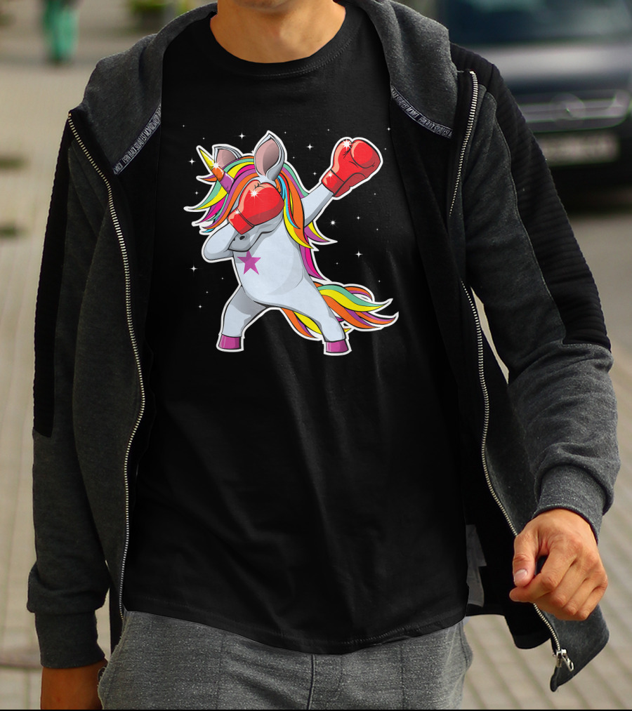 Dabbing Boxing Unicorn With Rainbow Mane And Red Gloves Girl Squad Rules T-Shirt