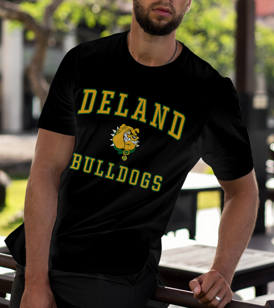 DeLand High School Bulldogs Mascot Logo Yellow Green Text T-Shirt