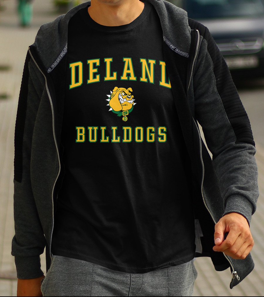 DeLand High School Bulldogs Mascot Logo Yellow Green Text T-Shirt