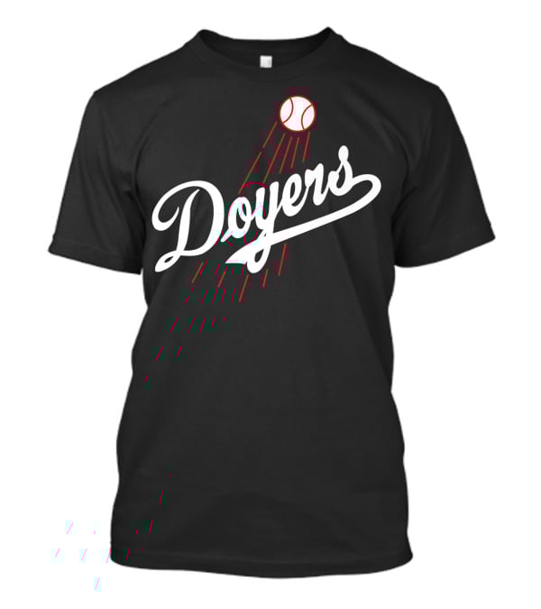 Doyers Baseball Red And White Script With Flying Ball T-Shirt