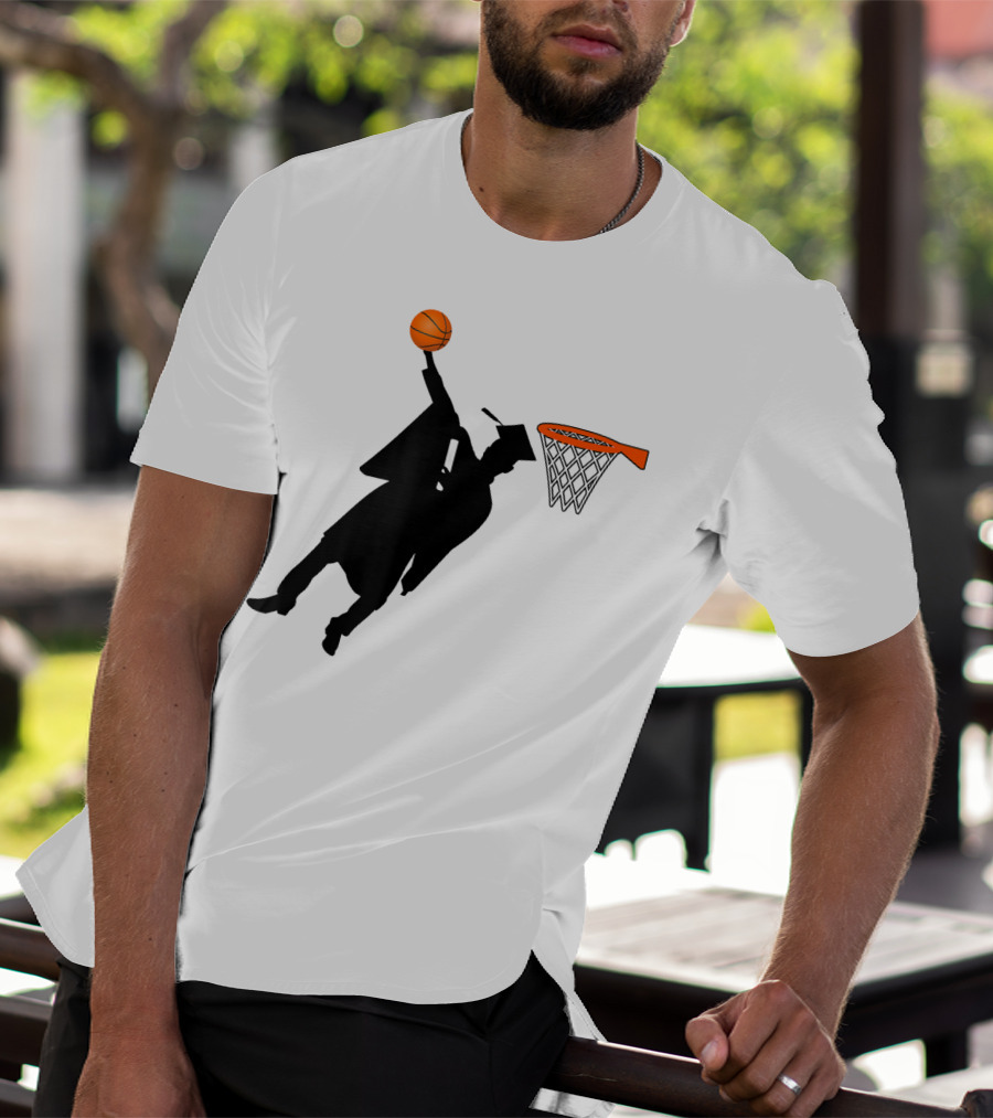 Graduation Basketball Dunk Silhouette With Cap And Basketball Hoop T-Shirt