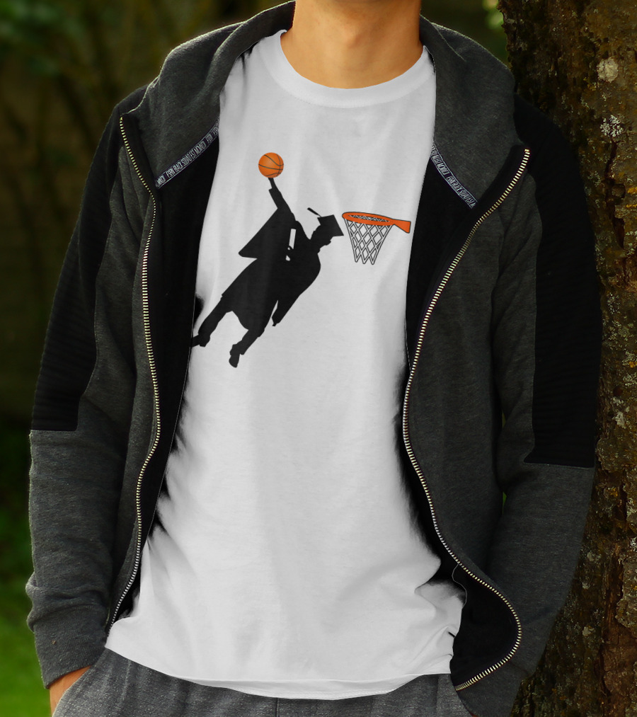 Graduation Basketball Dunk Silhouette With Cap And Basketball Hoop T-Shirt