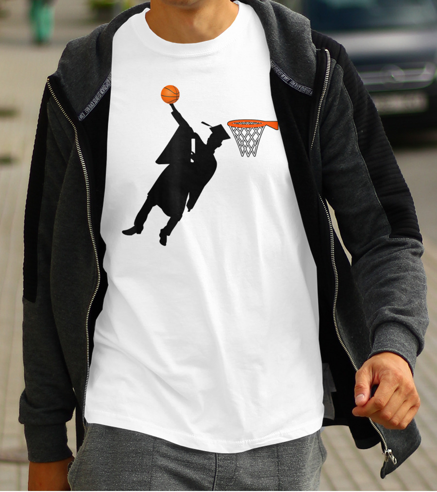 Graduation Basketball Dunk Silhouette With Cap And Basketball Hoop T-Shirt
