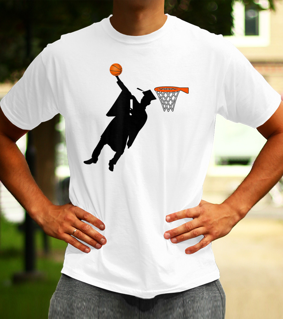 Graduation Basketball Dunk Silhouette With Cap And Basketball Hoop T-Shirt