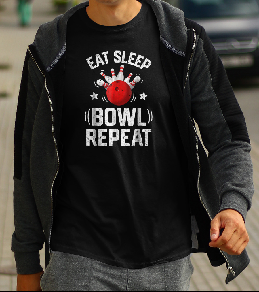 Eat Sleep Bowl Repeat Bowling Bowle Pins And Ball T-Shirt