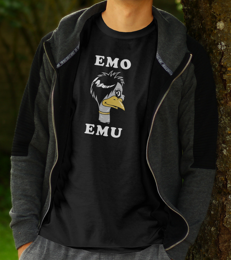 Emo Emu Funny Metal Goth Bird Hair Black And Yellow Emo Emu T-Shirt