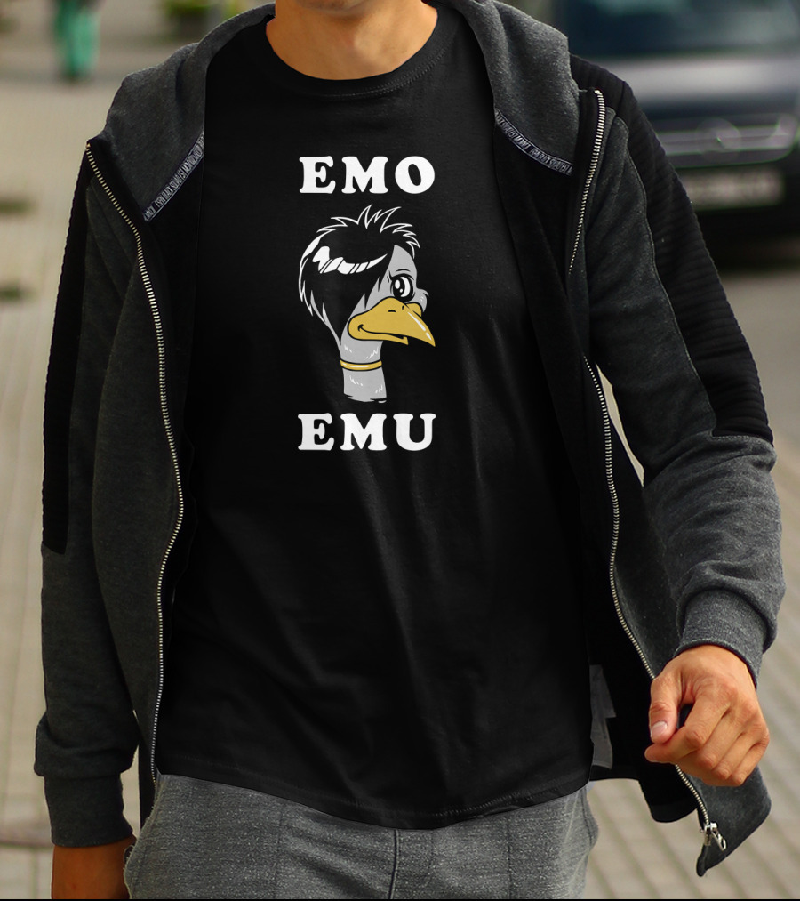 Emo Emu Funny Metal Goth Bird Hair Black And Yellow Emo Emu T-Shirt