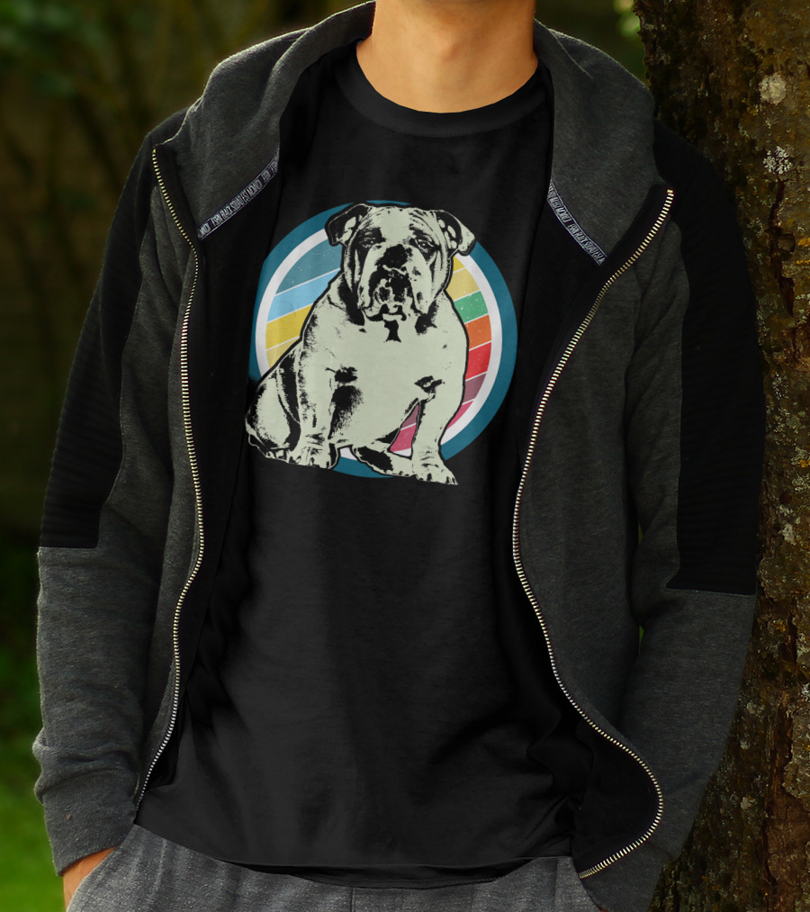 English Bulldog Retro Style Rainbow Circle T-Shirt