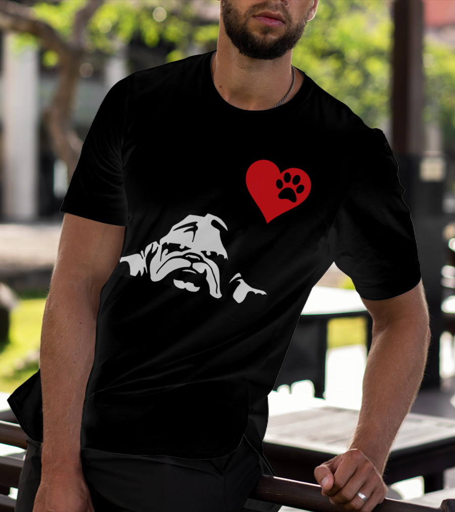English Bulldog I Love My English Bulldog Heart Paw Prints T-Shirt