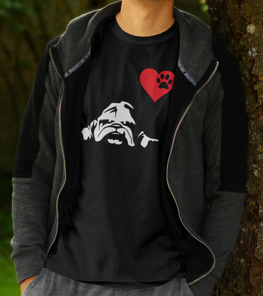 English Bulldog I Love My English Bulldog Heart Paw Prints T-Shirt