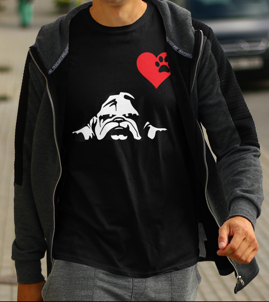 English Bulldog I Love My English Bulldog Heart Paw Prints T-Shirt