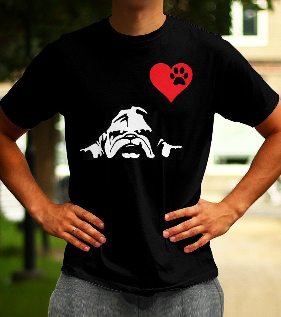 English Bulldog I Love My English Bulldog Heart Paw Prints T-Shirt