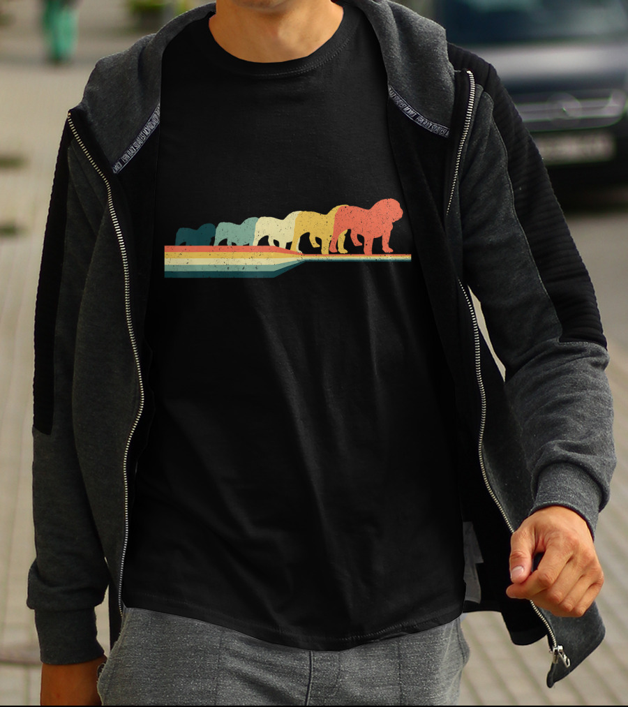 English Bulldog Retro Vintage Rainbow T-Shirt