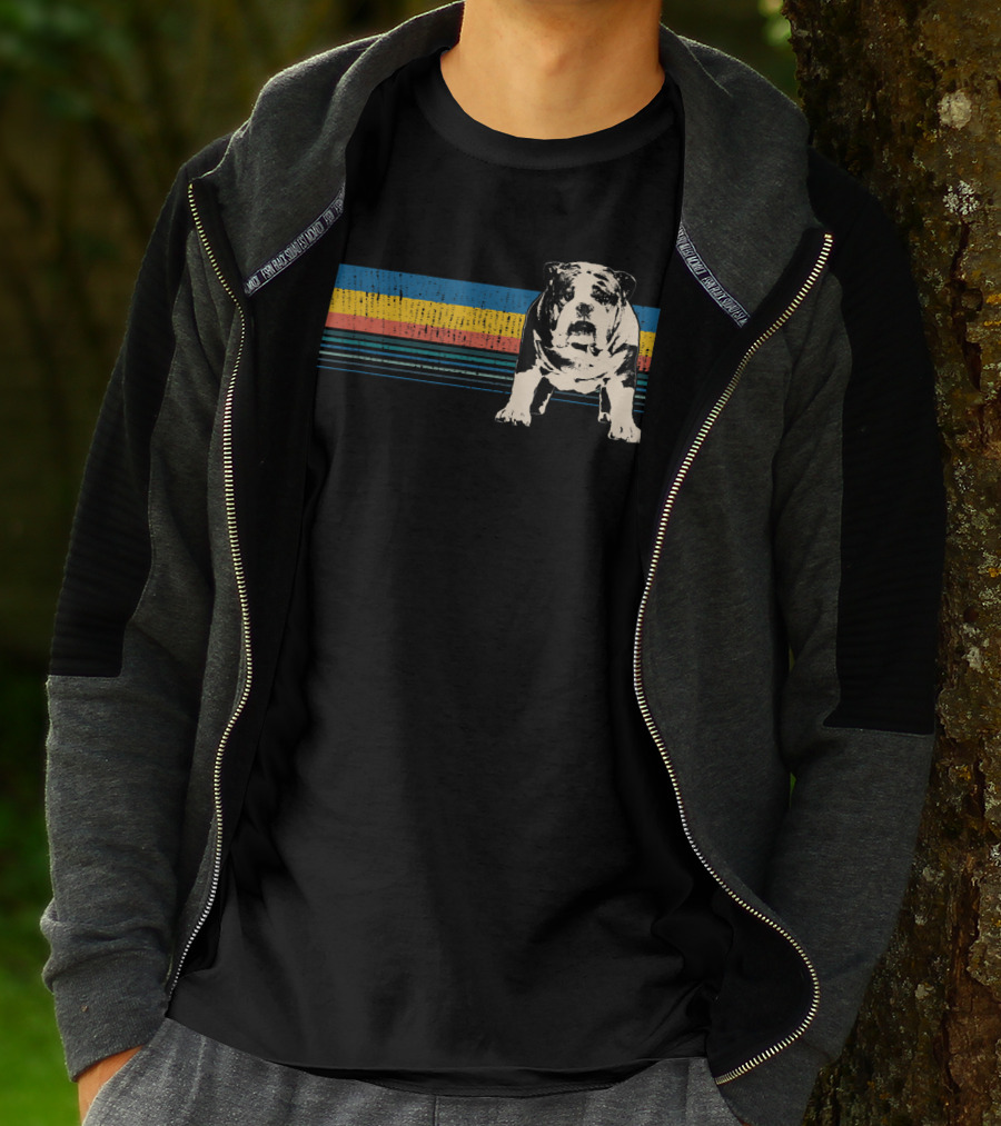 English Bulldog Retro Stripes T-Shirt